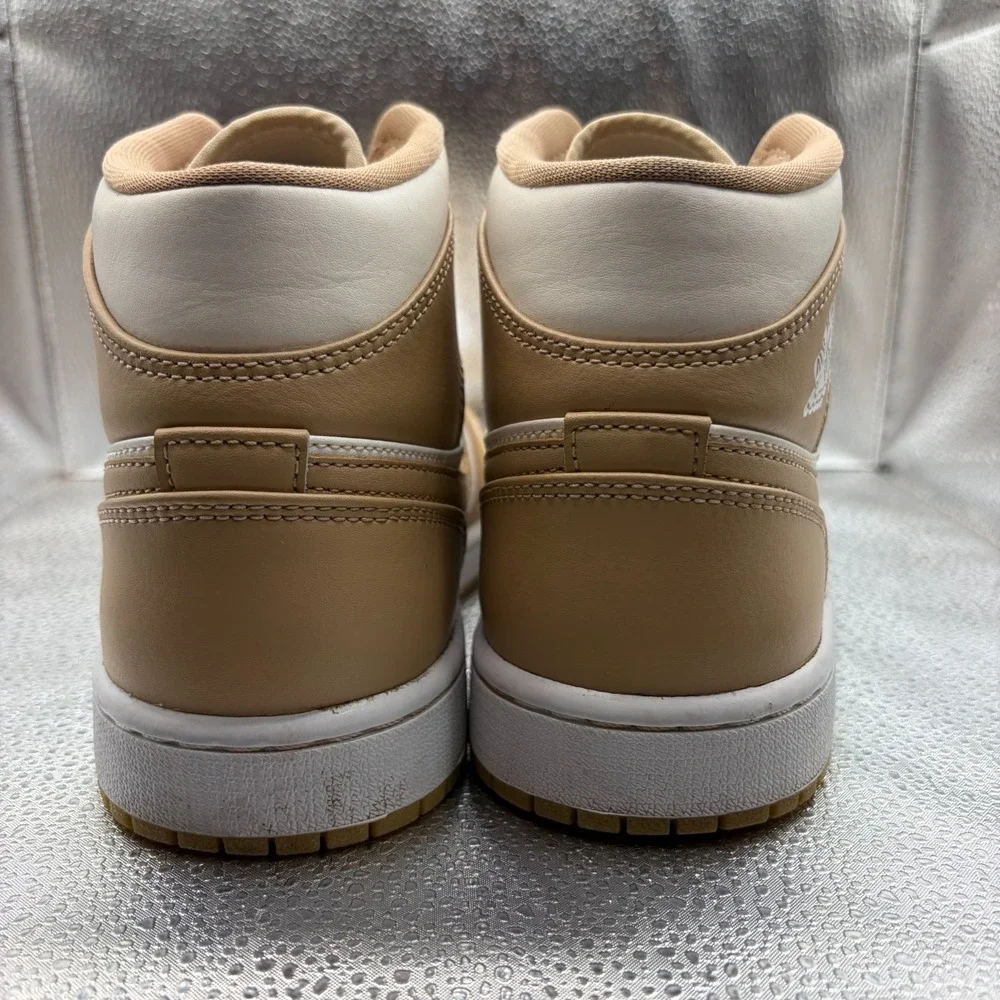 Size 7.5 Nike Air Jordan 1 Mid Hemp Tan Gum White Mens Sneakers 554724-271